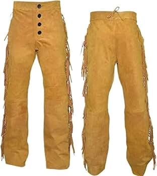 【oan】Suede String Pants Mens New Brown Suede Leather Western Hippy Fringes Pants WP